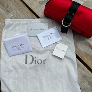 Christian Dior - Soir Satin Rouge Clutch with Rhinestone Detail Designed